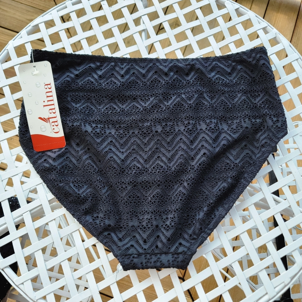 CATALINA ♡ NWT Gorgeous Black Eyelet Lace Bikini Swim Bottoms L 12-14 - Picture 5 of 13